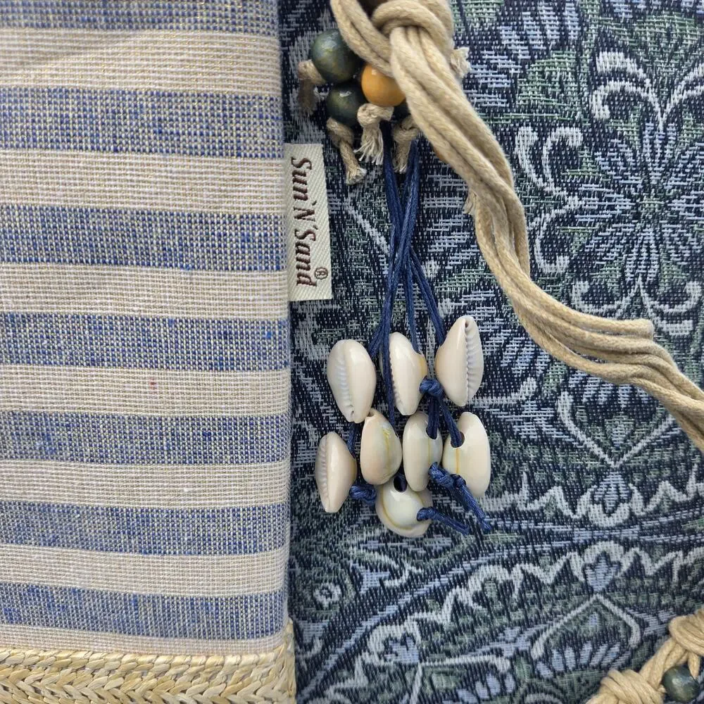 Sun N Sand Purse Crossbody Handbag Macrame Straw Beaded With Shells